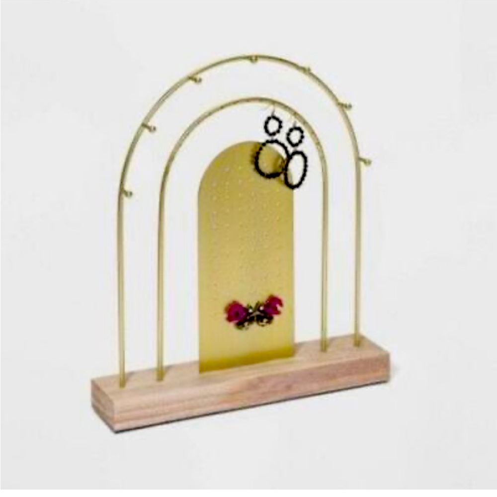 Rainbow Jewelry Stand with Pegs and Earring Holes - Gold